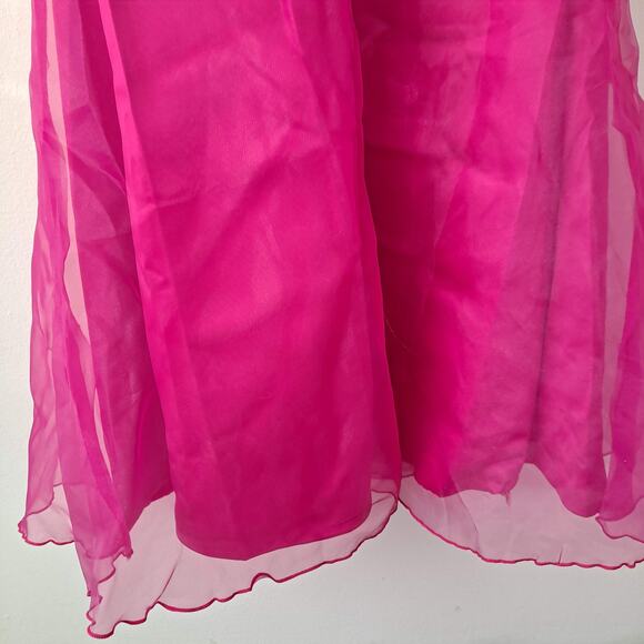 Pink Satin & Chiffon Bodycon Fishtail Bridal Guest Maxi Dress with Sequence - Picture 14 of 15